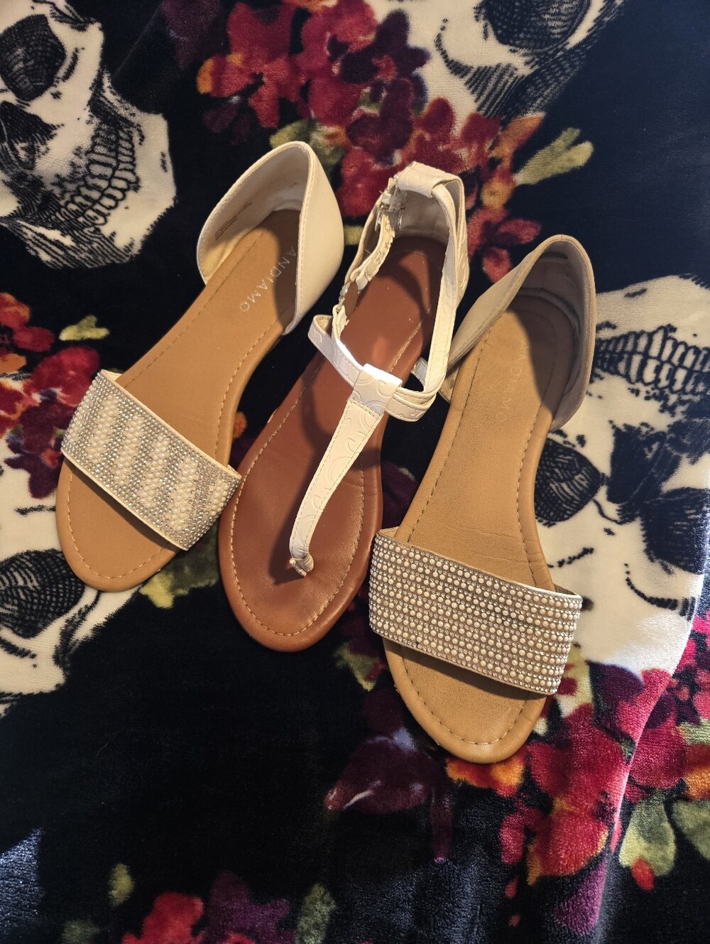 Lot Of 3 Guess/misc Women's White Rhinestone Flat Sandals